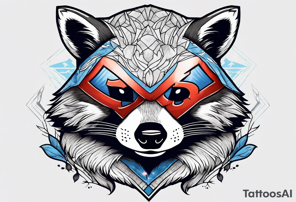 raccoon wearing a Superman hoodie tattoo idea