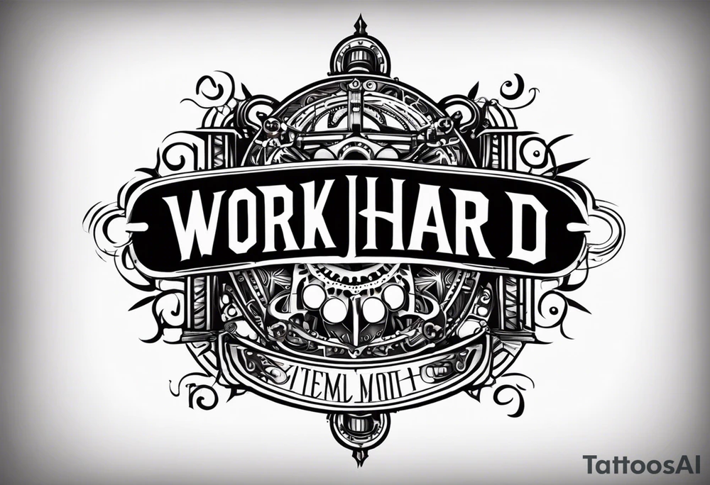 I want a tattoo containing the following two words "WORK HARD" and "PLAY HARD" in a steam punk design tattoo idea