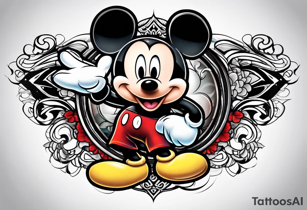 martial arts mickey mouse tattoo idea