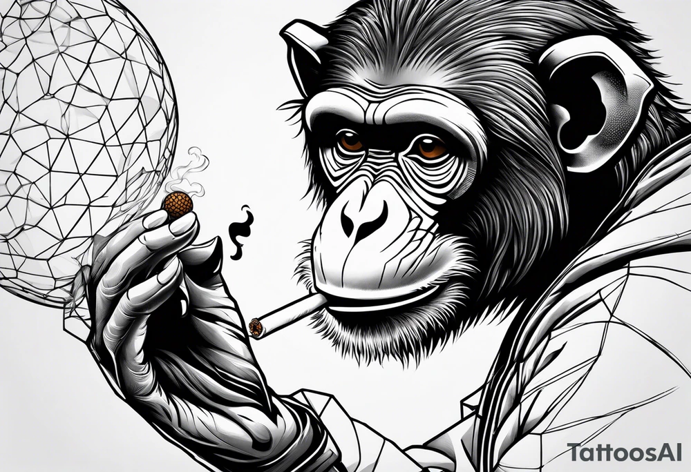 Monkey smoking a blunt on a football ball tattoo idea