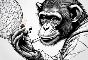 Monkey smoking a blunt on a football ball tattoo idea