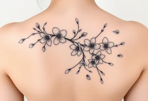 delicate cherry blossoms swirling in spring breeze with petals tattoo idea