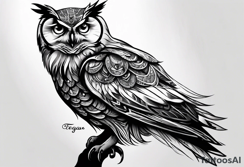 An owl with the name Teagan written inside of it somewhere tattoo idea
