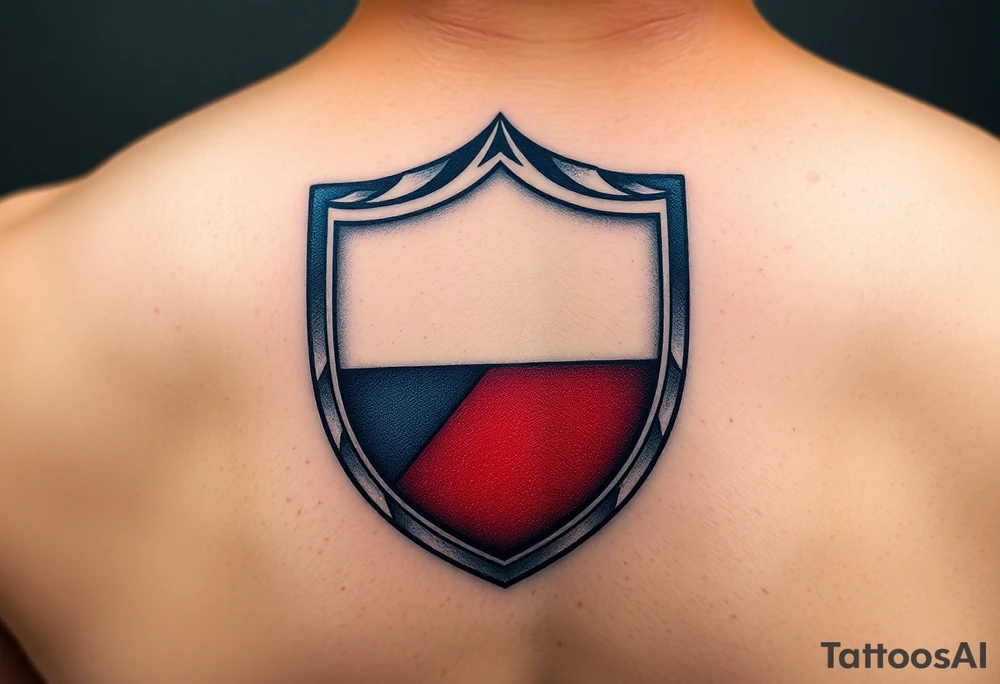 A Czech flag inside a shield emblem, with metallic textures enhancing its strength and durability tattoo idea