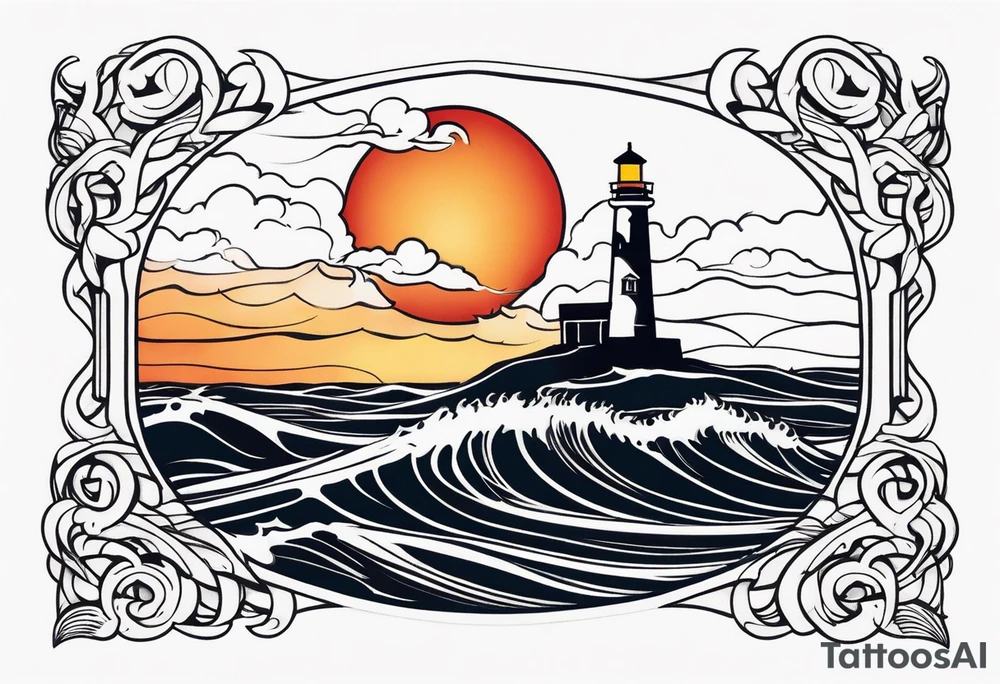 Leuchtturm 
Seil Bild 
Feuer 
Welle 
Schiff tattoo idea