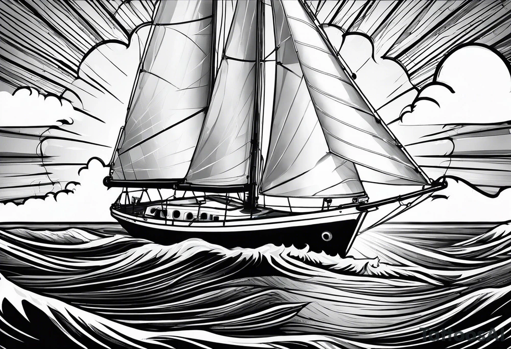 sailboat sail patched in such a way that it resembles a maritime lighthouse. tattoo idea