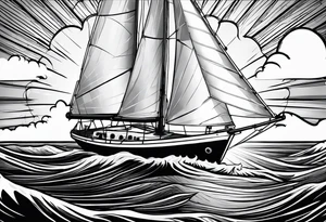 sailboat sail patched in such a way that it resembles a maritime lighthouse. tattoo idea