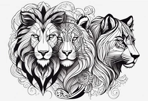uma leoa, um leao e seus dois filhotes dentro de um retangulo tattoo idea