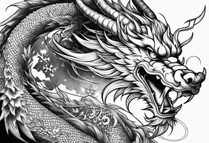 japanese dragon, celestial, cross, snowflake tattoo idea