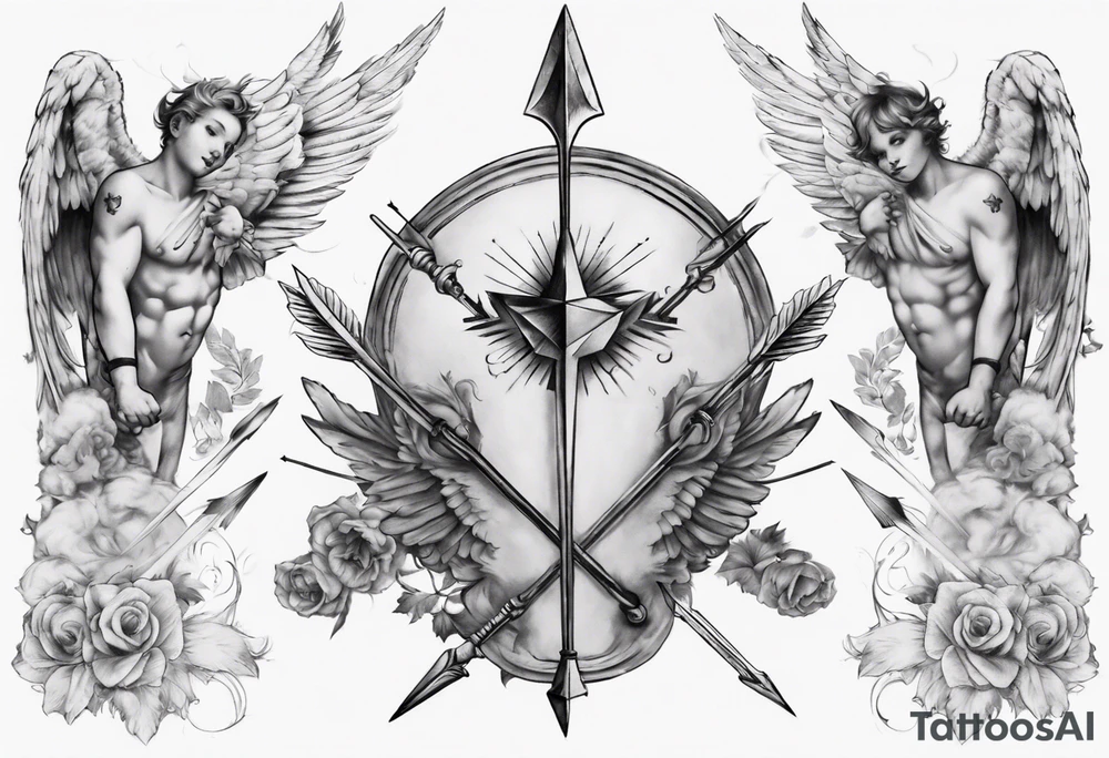 Cherub heaven sleeve with an arrow through chest tattoo idea