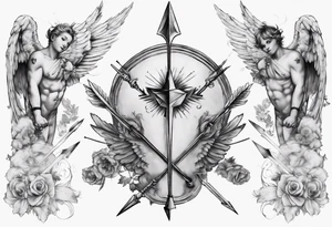 Cherub heaven sleeve with an arrow through chest tattoo idea