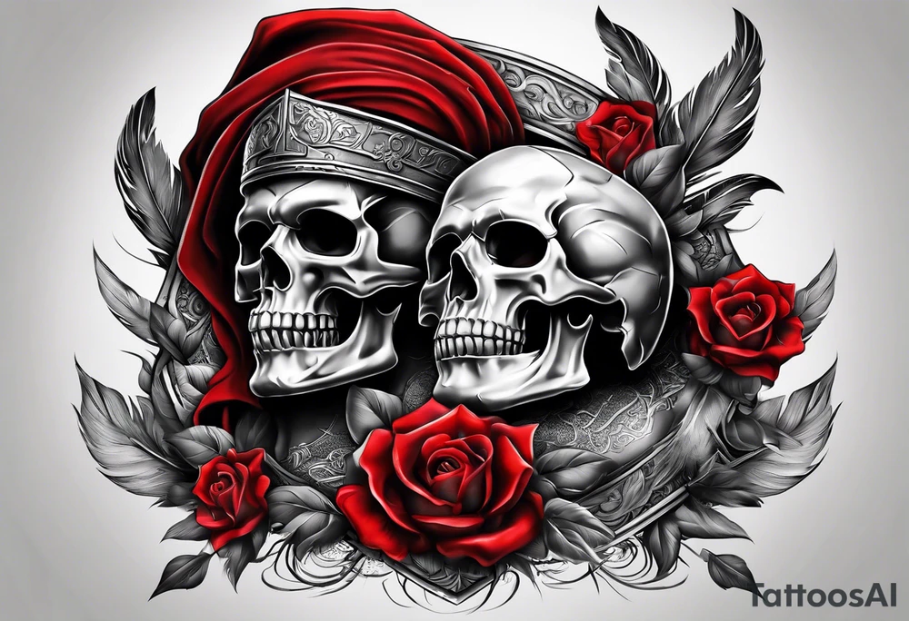 gladiator with red clothes, skulls on the ground tattoo idea