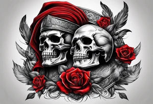 gladiator with red clothes, skulls on the ground tattoo idea