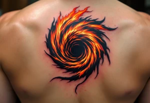 A fiery orange and crimson spiral resembling a burning vortex, symbolizing transformation. tattoo idea