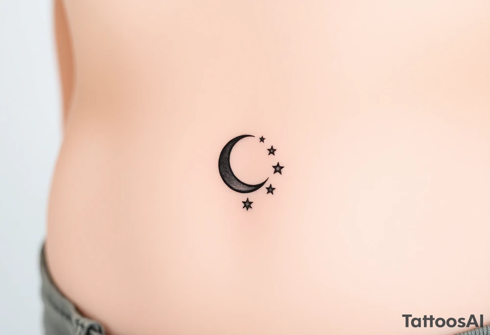 Very small crescent moon with stars. Shade the crescent moon. Make it more small tattoo idea