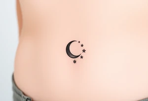 Very small crescent moon with stars. Shade the crescent moon. Make it more small tattoo idea