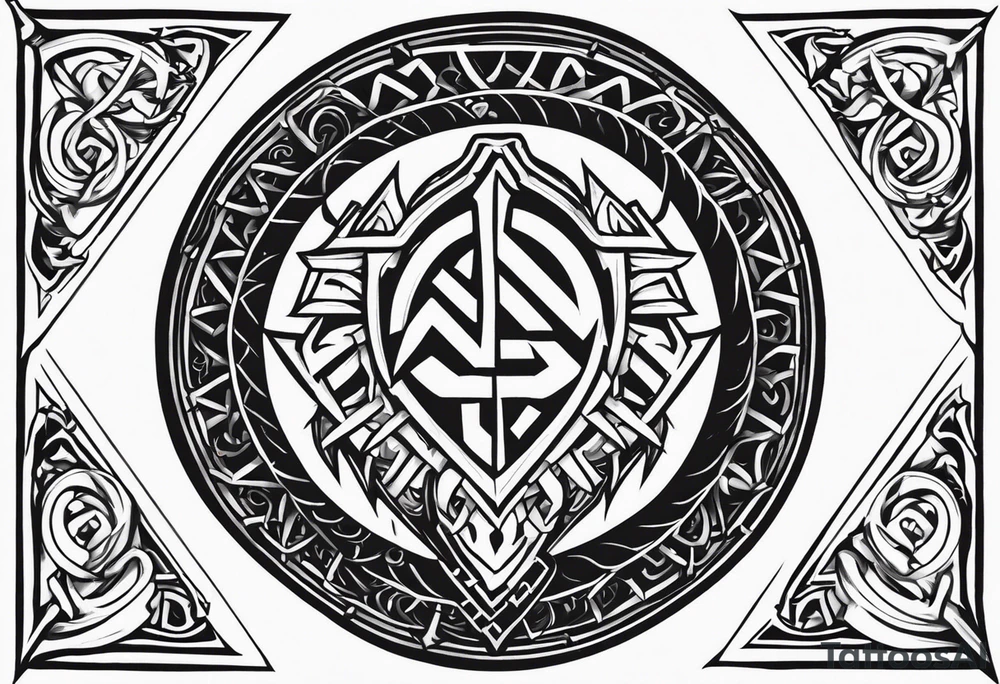 Sword shield dragon Valhalla valknut tattoo idea
