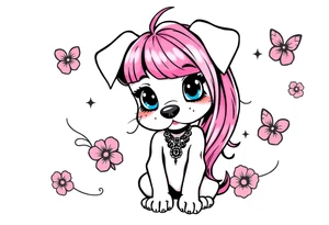 goth hot puppy girl with big boobs and pink hair full human body tattoo idea