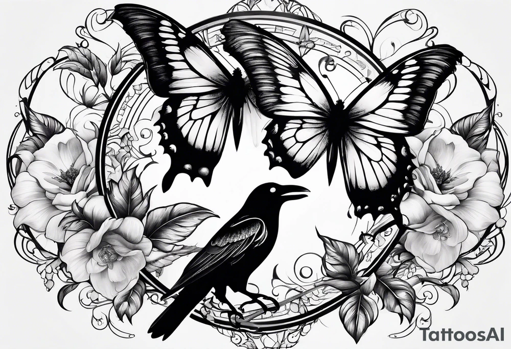 A Butterfly and a Raven like Yin Yang tattoo idea