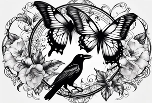 A Butterfly and a Raven like Yin Yang tattoo idea