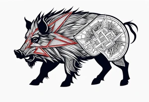 Shield with a Wild boar that is blue with 3 red crosses on it tattoo idea