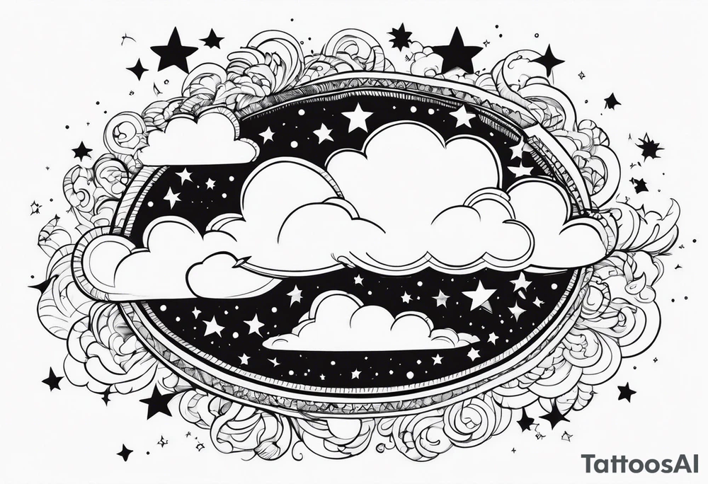 clouds with stars tattoo idea