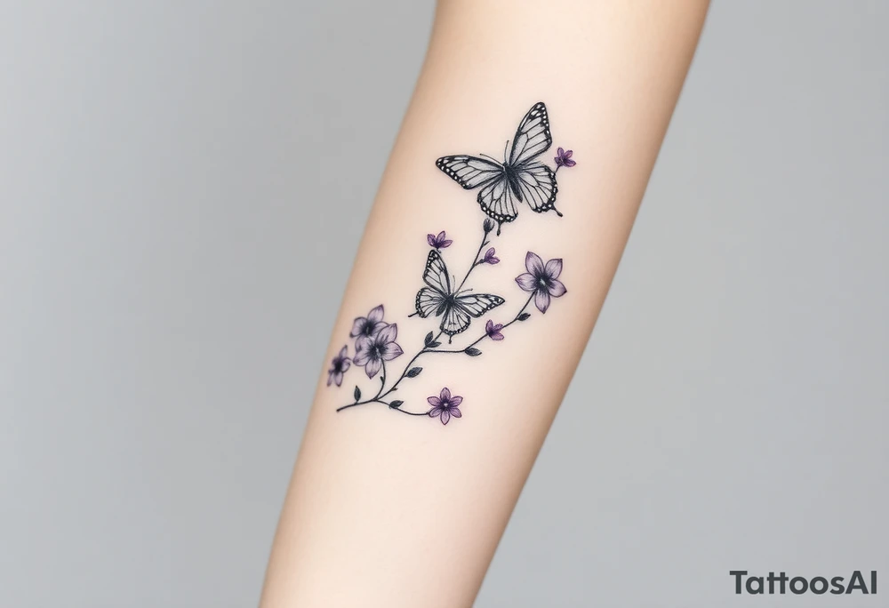 spring violet flowers and butterflies, more butterfly, and sprinkels, flower are violet il want long for arm tattoo idea