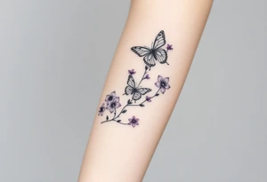 spring violet flowers and butterflies, more butterfly, and sprinkels, flower are violet il want long for arm tattoo idea