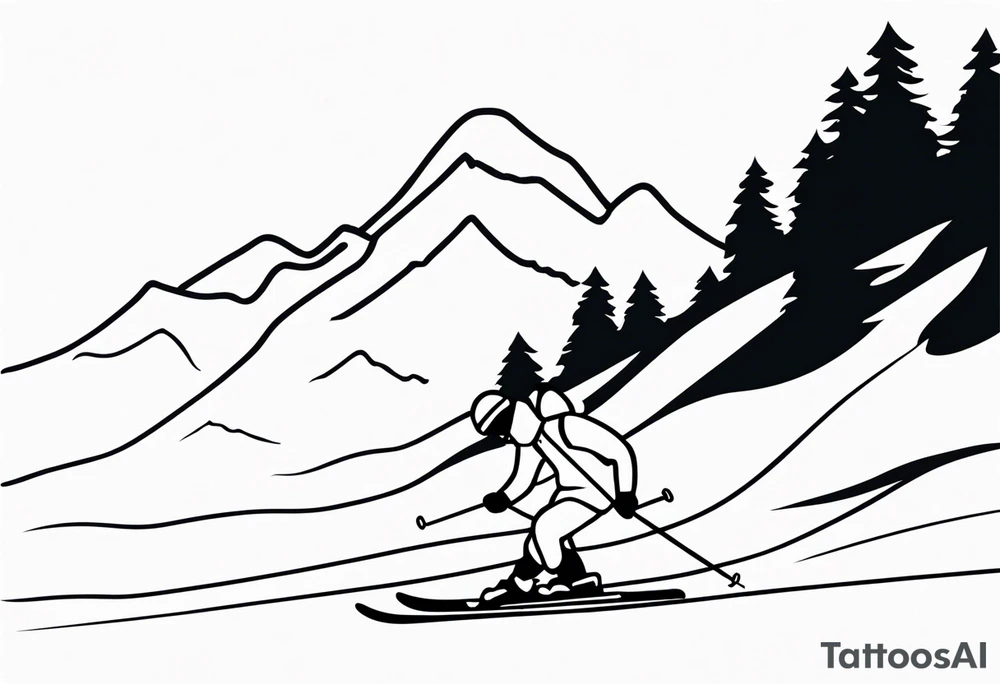 Skier in motion, single line tattoo idea