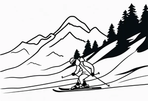 Skier in motion, single line tattoo idea