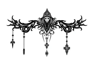 mystical dark and long ornament with shaman and witch mytolog and ancient rhyme tattoo idea