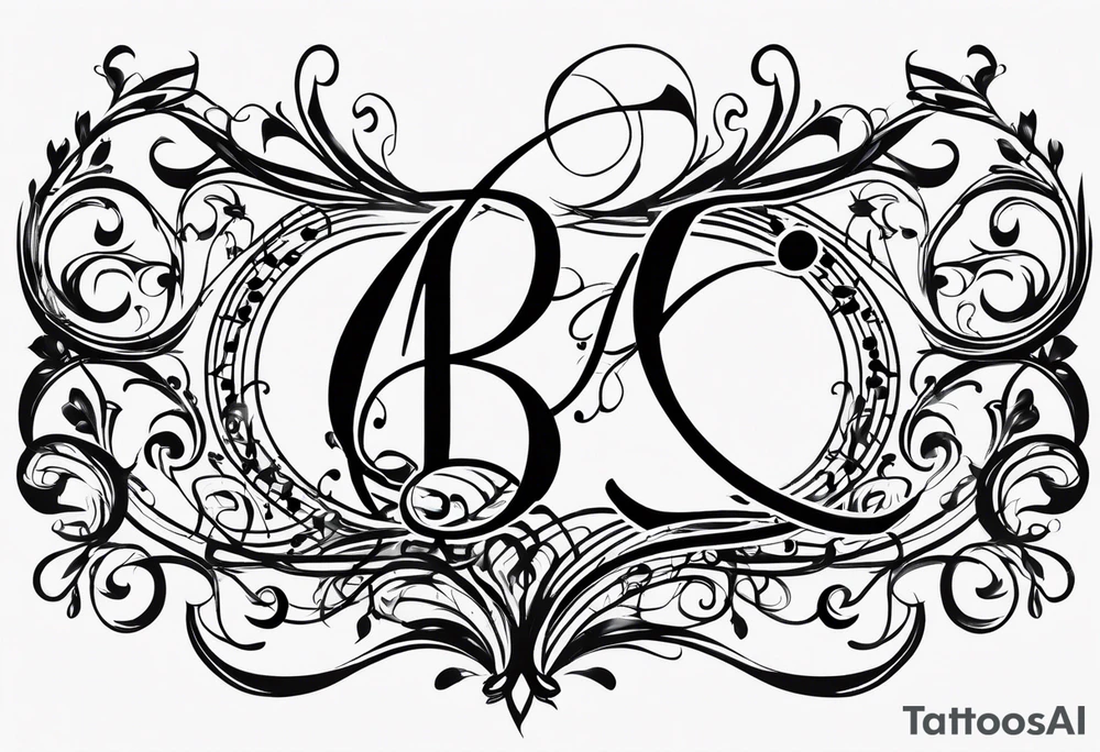 Line art Musical notes depicting the letters R and L tattoo idea