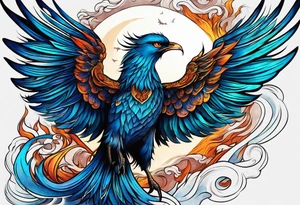 phoenix sur une lune bleu tattoo idea