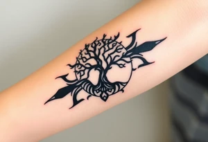 Swirling 
Tree in the sun in a spiral direction tattoo idea