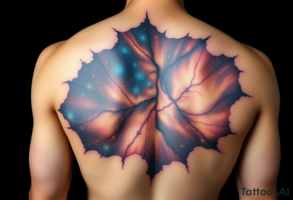 Beautiful and epic 3d milky way that appears to be what is beneath the skin. Make it drape over the shoulder and move to the middle back tattoo idea