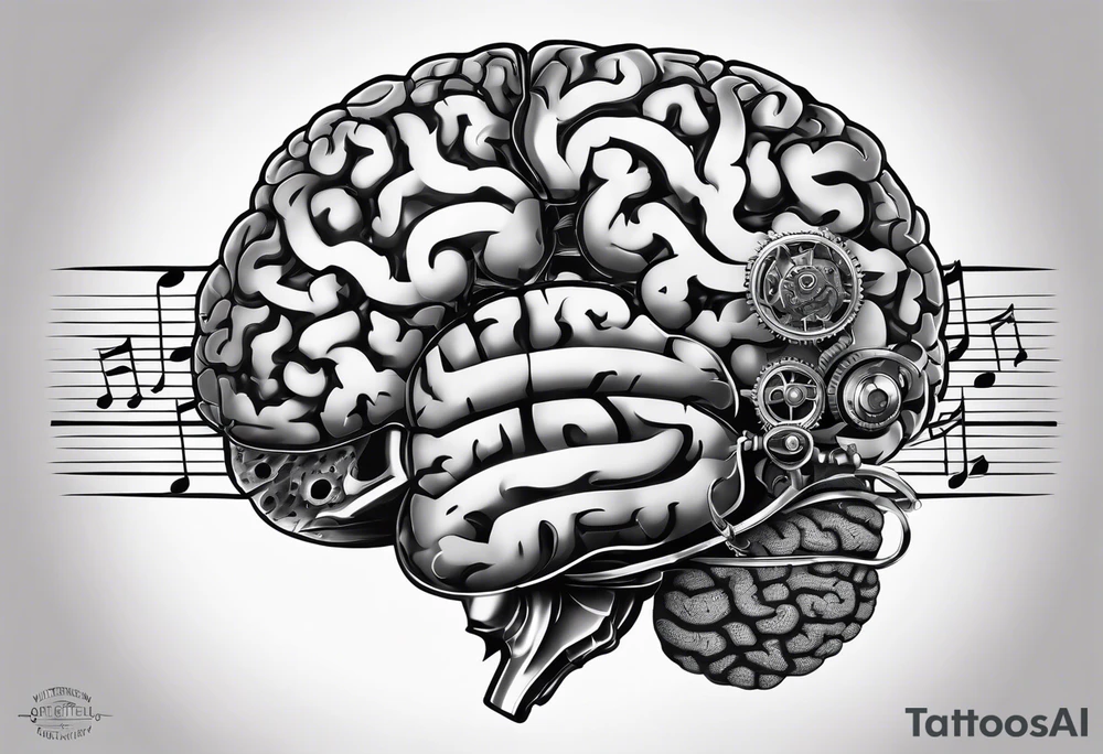 music theory related design of a dissection of a brain tattoo idea