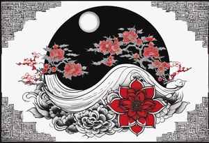 eclipse, vibrant colors (reds and blacks), dark fantasy tattoo idea