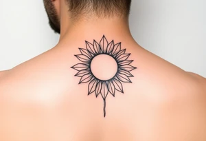 Sunflower, sun tattoo that will "shine" on another small tattoo right above my elbow . It will go on my bicep with a stem, minimal and feminine tattoo idea