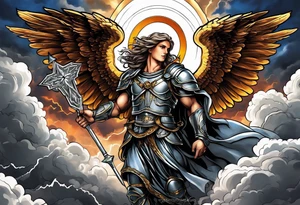 Michael the Archangel with clouds and lightning. tattoo idea