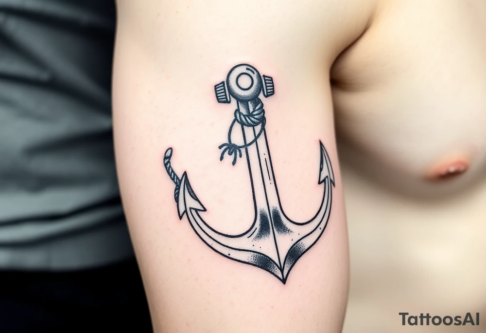 weathered anchor wrapped in nautical rope with sea waves tattoo idea