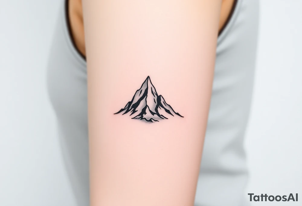 Two minimalist mountains stacked vertically, one sharp and clear at the top, the other fading into mist at the bottom tattoo idea