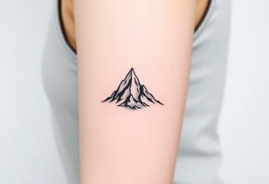 Two minimalist mountains stacked vertically, one sharp and clear at the top, the other fading into mist at the bottom tattoo idea