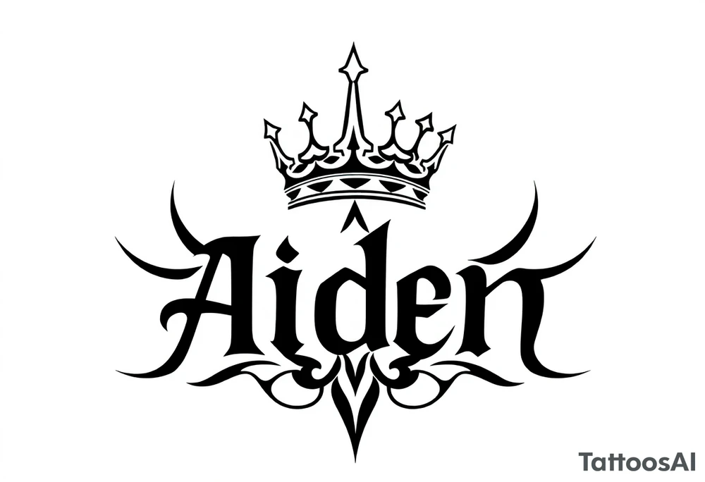 The name Aiden with a kings crown above the A tattoo idea