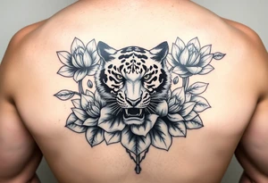 fierce tiger emerging through blooming lotus flowers in mist tattoo idea