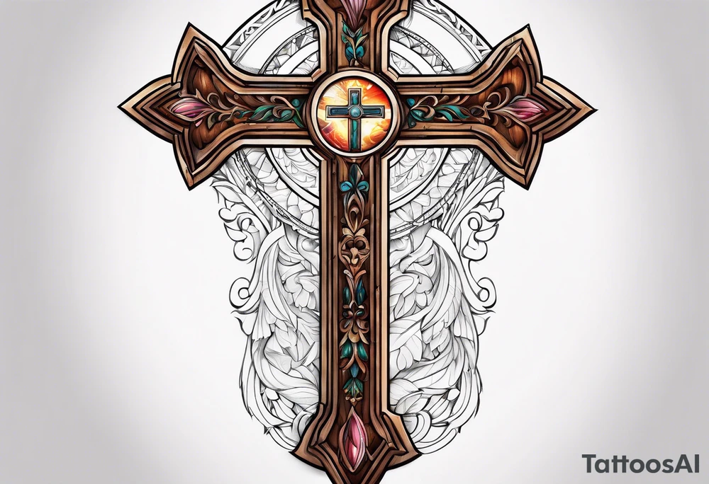 wooden cross of Christ tattoo idea