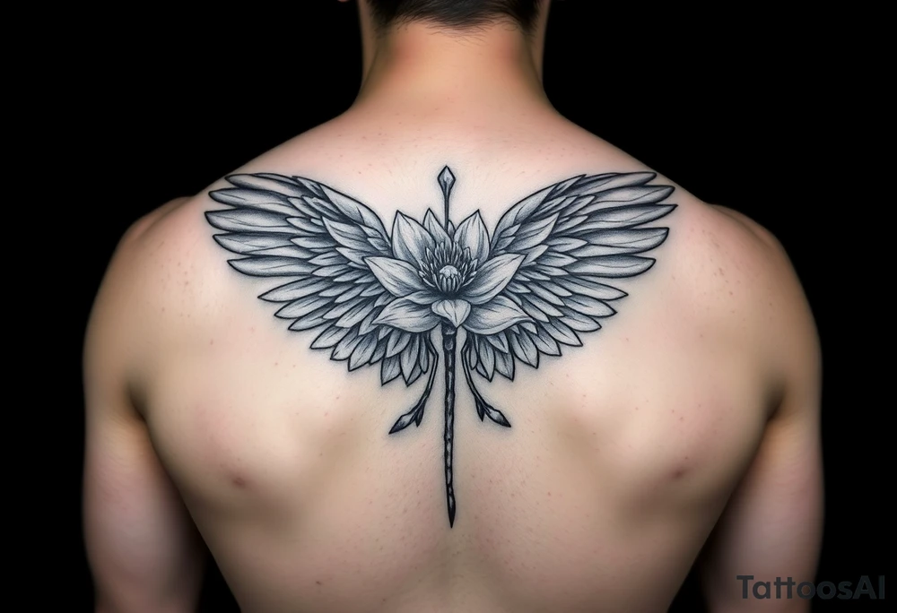 One angel wing for upper arm, add a waterlily and dragonfly tattoo idea