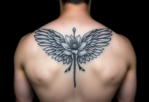 One angel wing for upper arm, add a waterlily and dragonfly tattoo idea