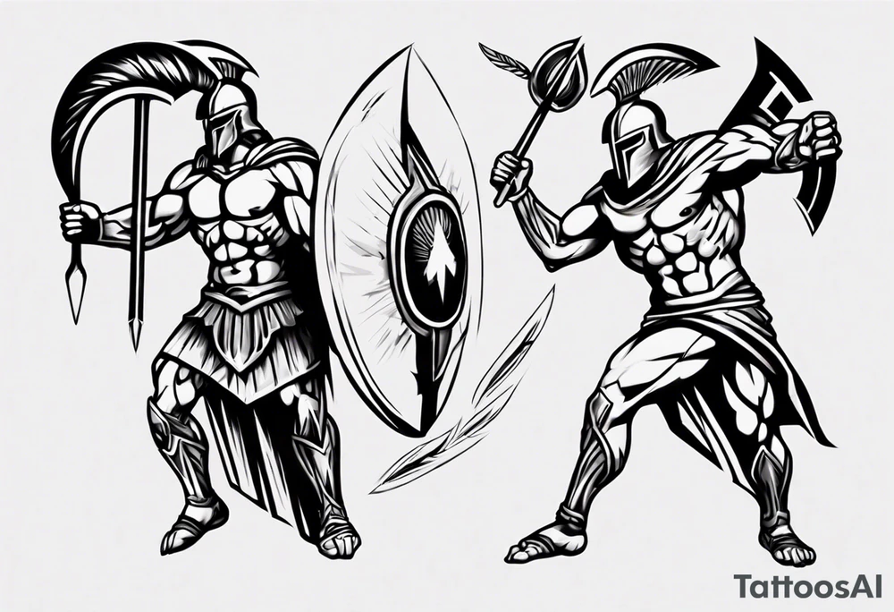 muscular super-fine little detail spartan tattoo idea