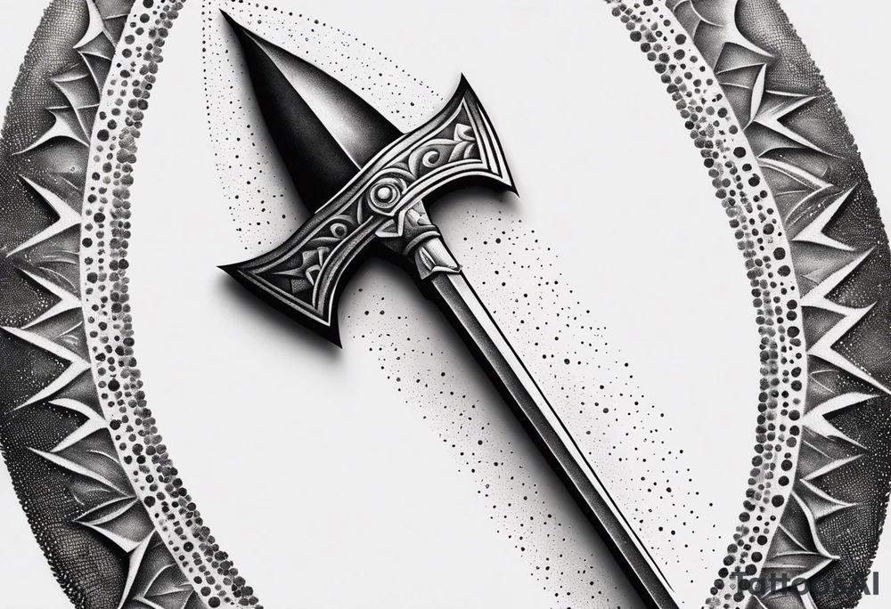 a spear pointing down with a shield in front of it tattoo idea