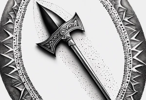 a spear pointing down with a shield in front of it tattoo idea